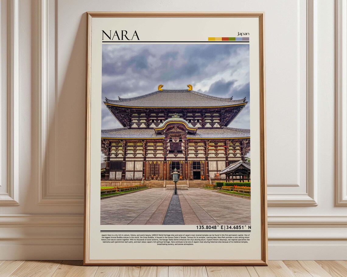 Nara Japan Todaiji Temple Ancient Buddhist Hall Travel Poster