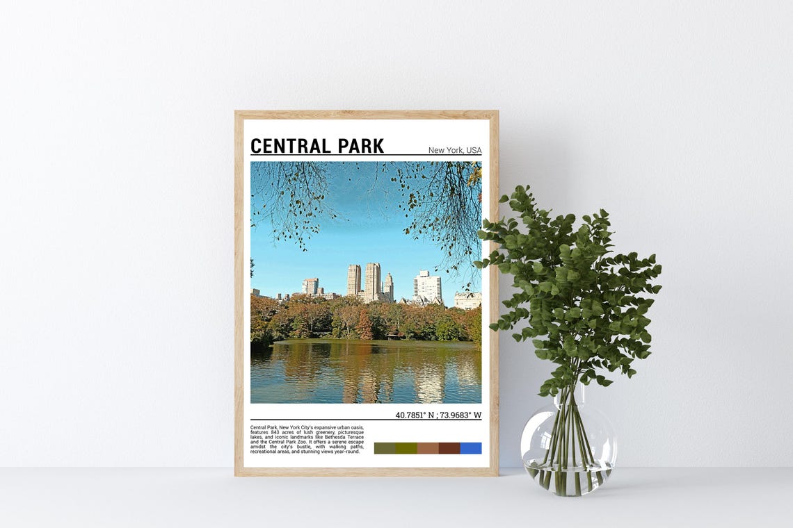 Central Park New York Autumn Lake Skyline View Travel Poster - Image 4