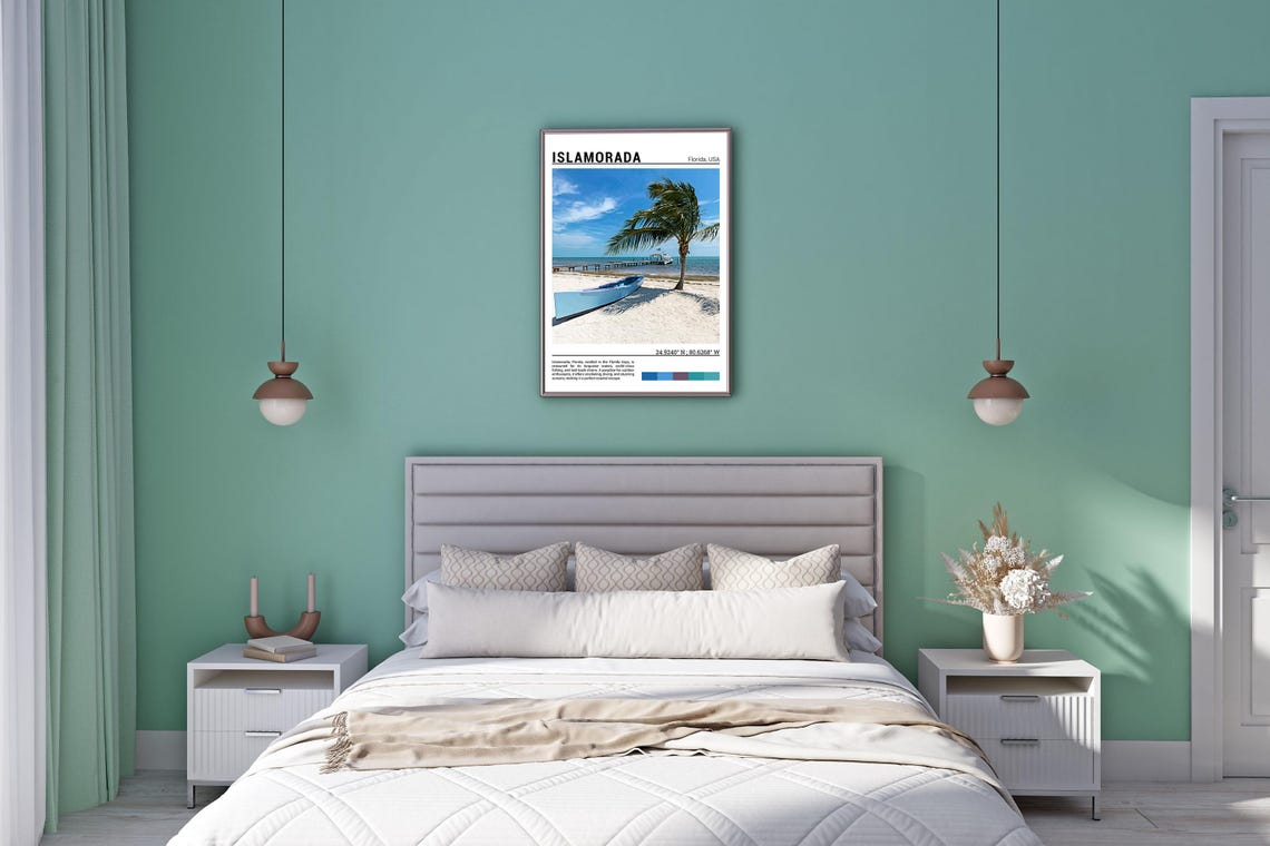 Islamorada Florida Keys Sunny Palm Tree Canoe Beach Pier Poster - Image 5