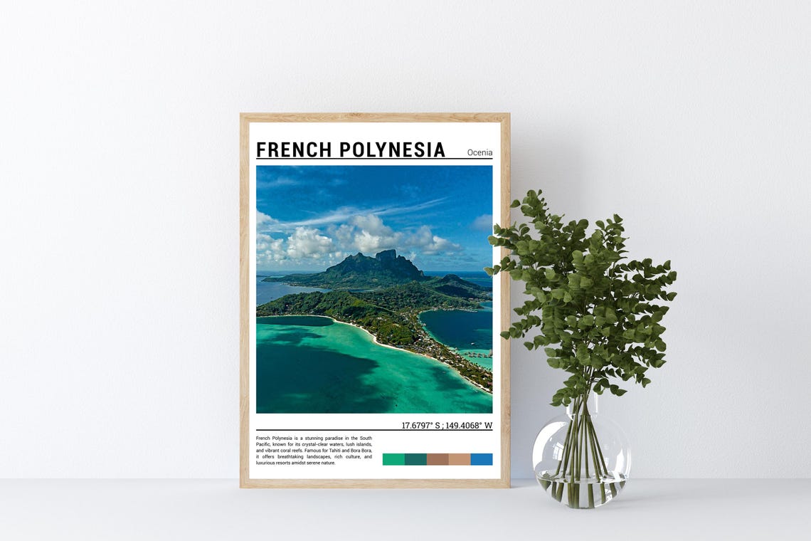 French Polynesia Tropical Island Turquoise Lagoon Aerial View Poster - Image 4