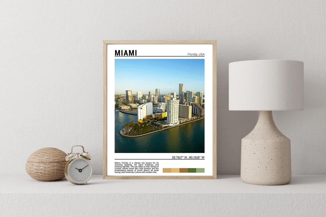 Miami Florida Downtown Skyline Bay Waterfront Aerial Photo Poster - Image 2