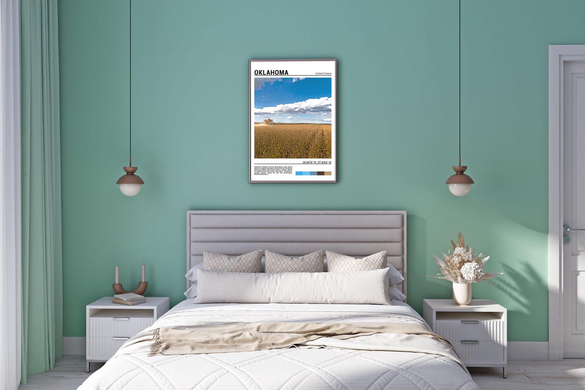 Oklahoma Wheat Field Harvest Combine Golden Plains Travel Photo Poster - Image 5