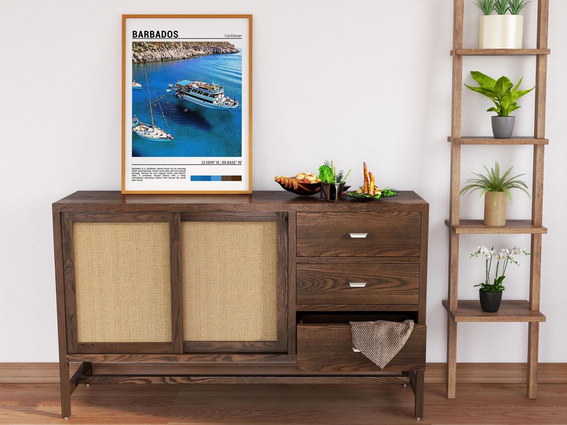 Barbados Caribbean Boats Blue Water Cove Rocky Coast Travel Poster - Image 6