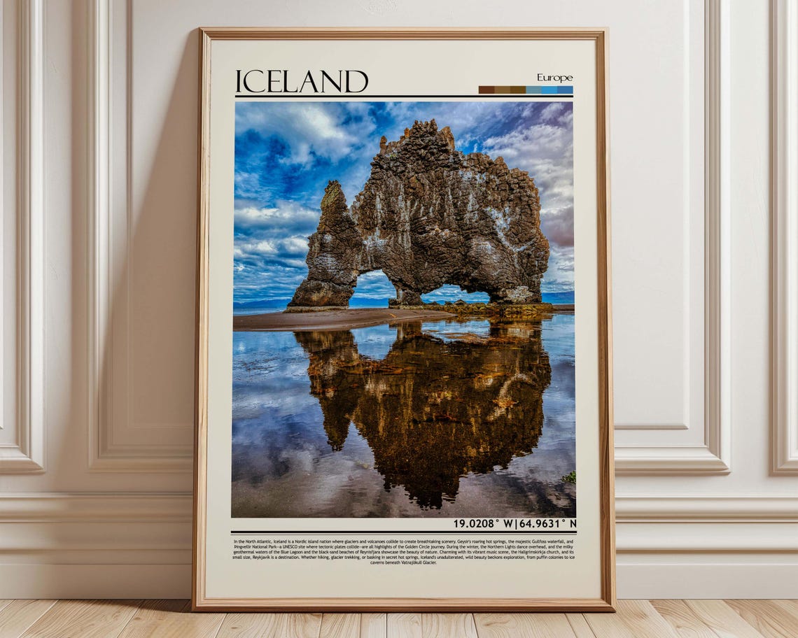 Hvitserkur Iceland Famous Sea Arch Reflection Europe Travel Poster
