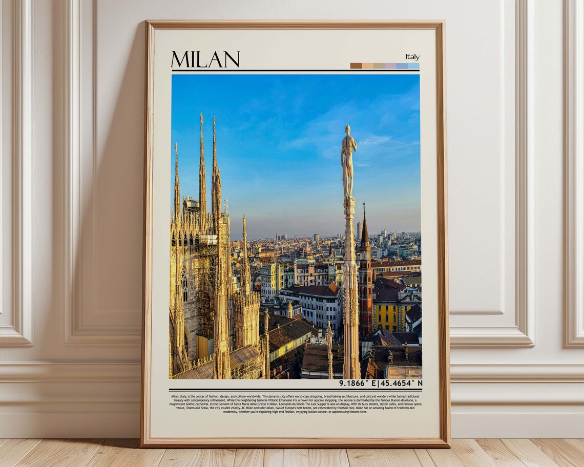 Milan Italy Duomo Cathedral Rooftop Spires City Travel Poster