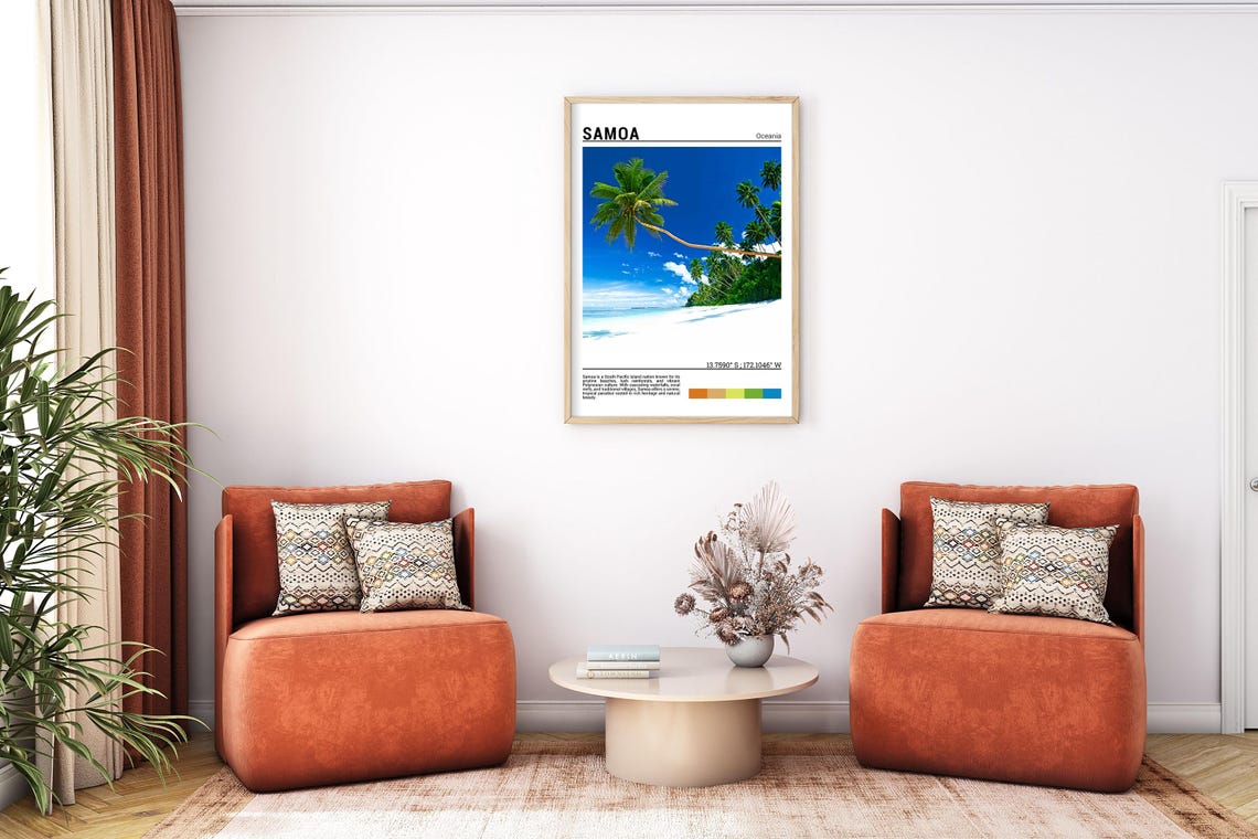 Samoa Oceania Leaning Palm Tree White Sand Beach Tropical Poster - Image 7