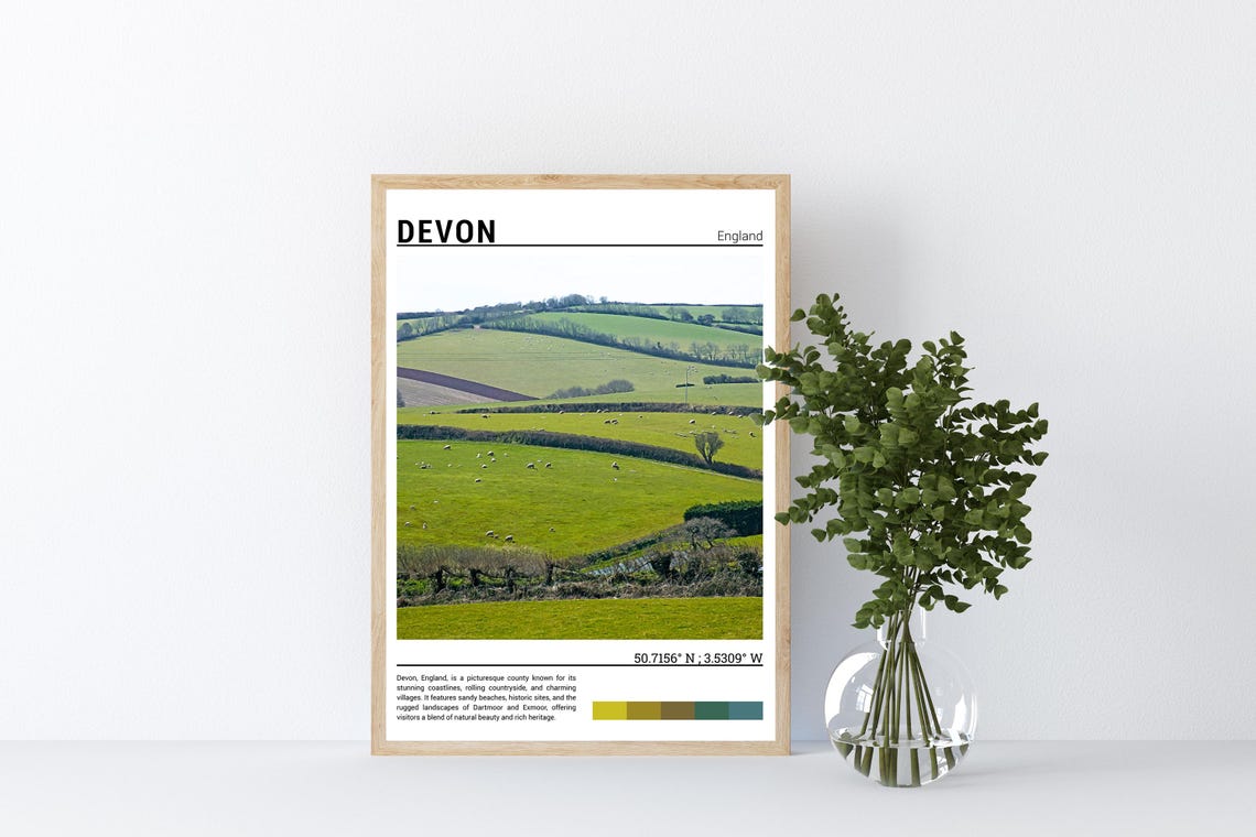 Devon England Rolling Green Hills Sheep Pasture Countryside Poster - Image 4
