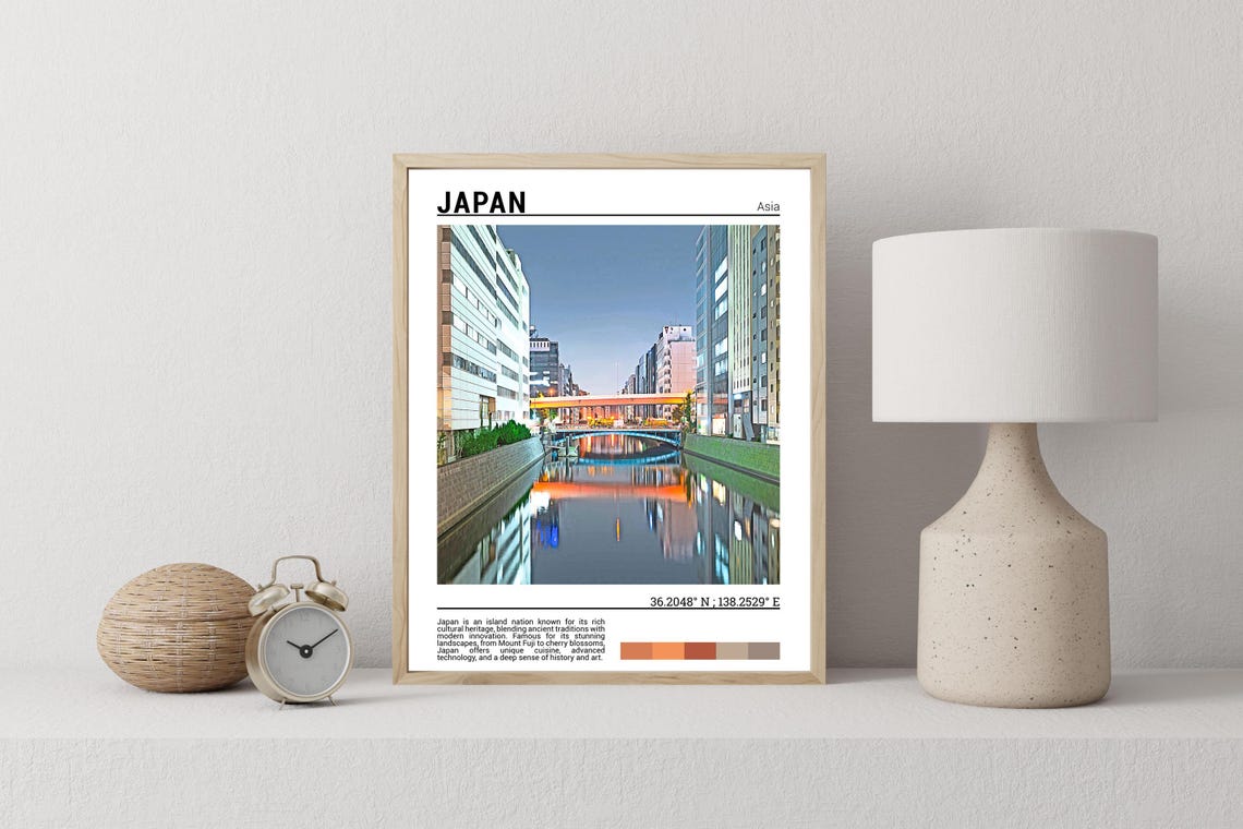 Japan Night Canal Glowing City Lights Water Reflection Poster - Image 2