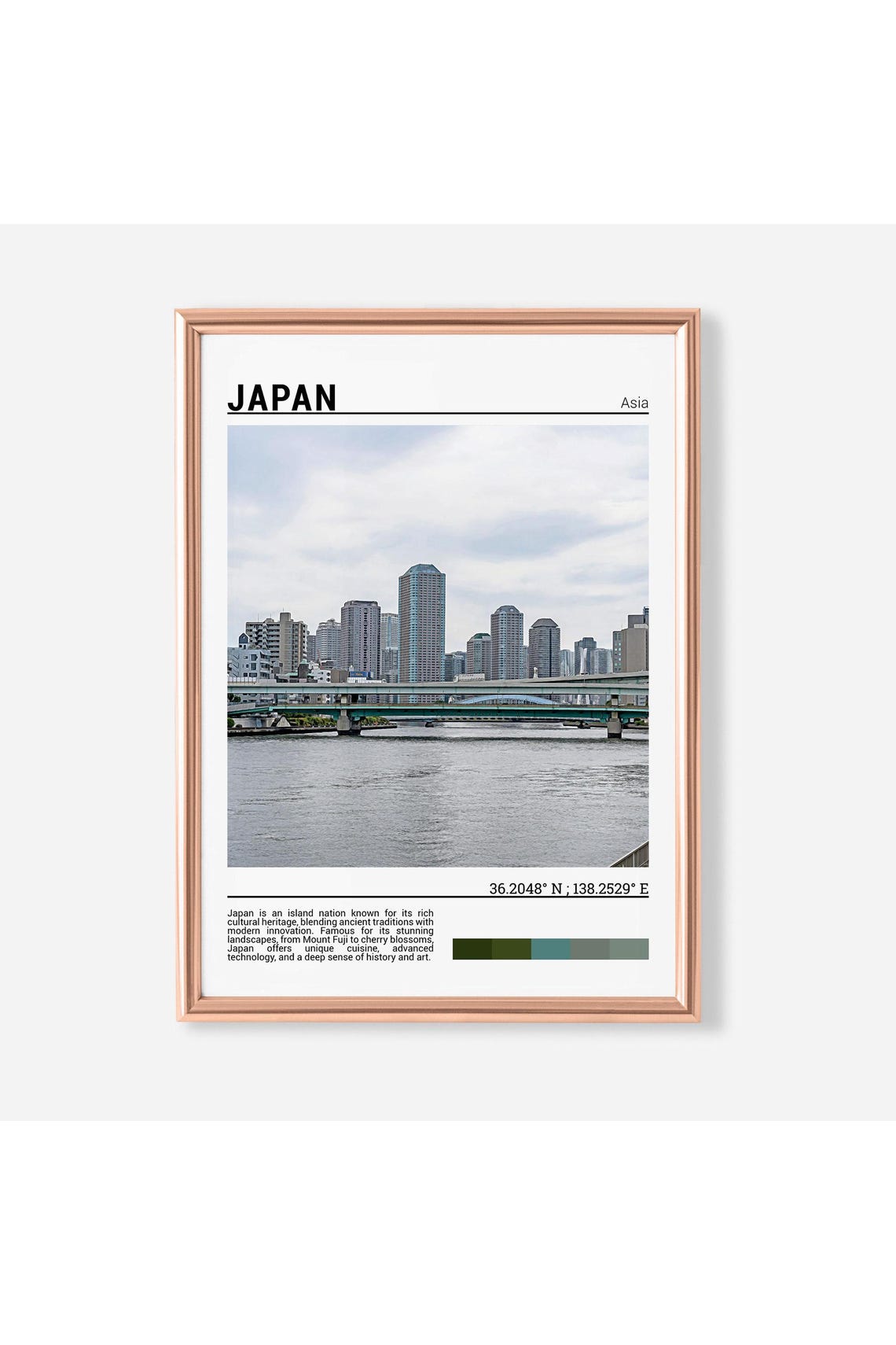 Japan Modern City Skyline River Bridge Glass Towers View Photo Poster