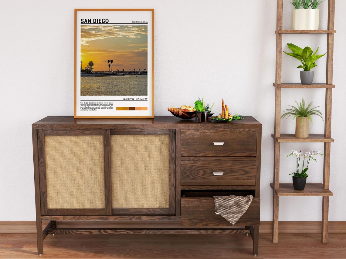 San Diego California Sunset Bay Palm Trees Marina View Travel Poster - Image 6