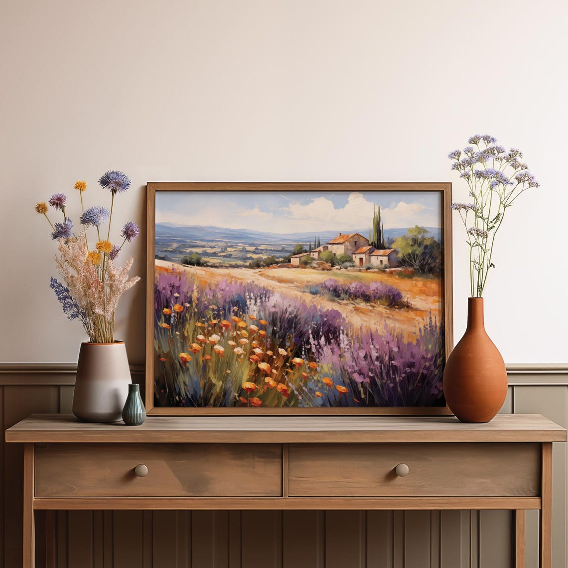 Mediterranean Farmhouse Among Lavender And Poppies Vintage Poster - Image 4