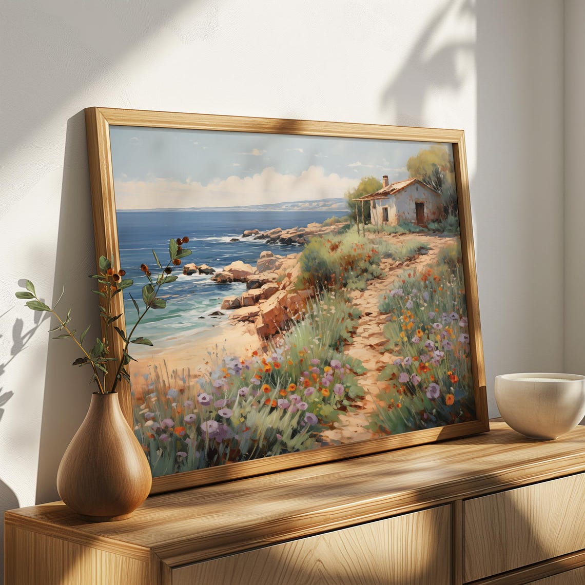 Seaside Rocky Coastal Cottage Path Blue Sea Wildflower Poster - Image 4