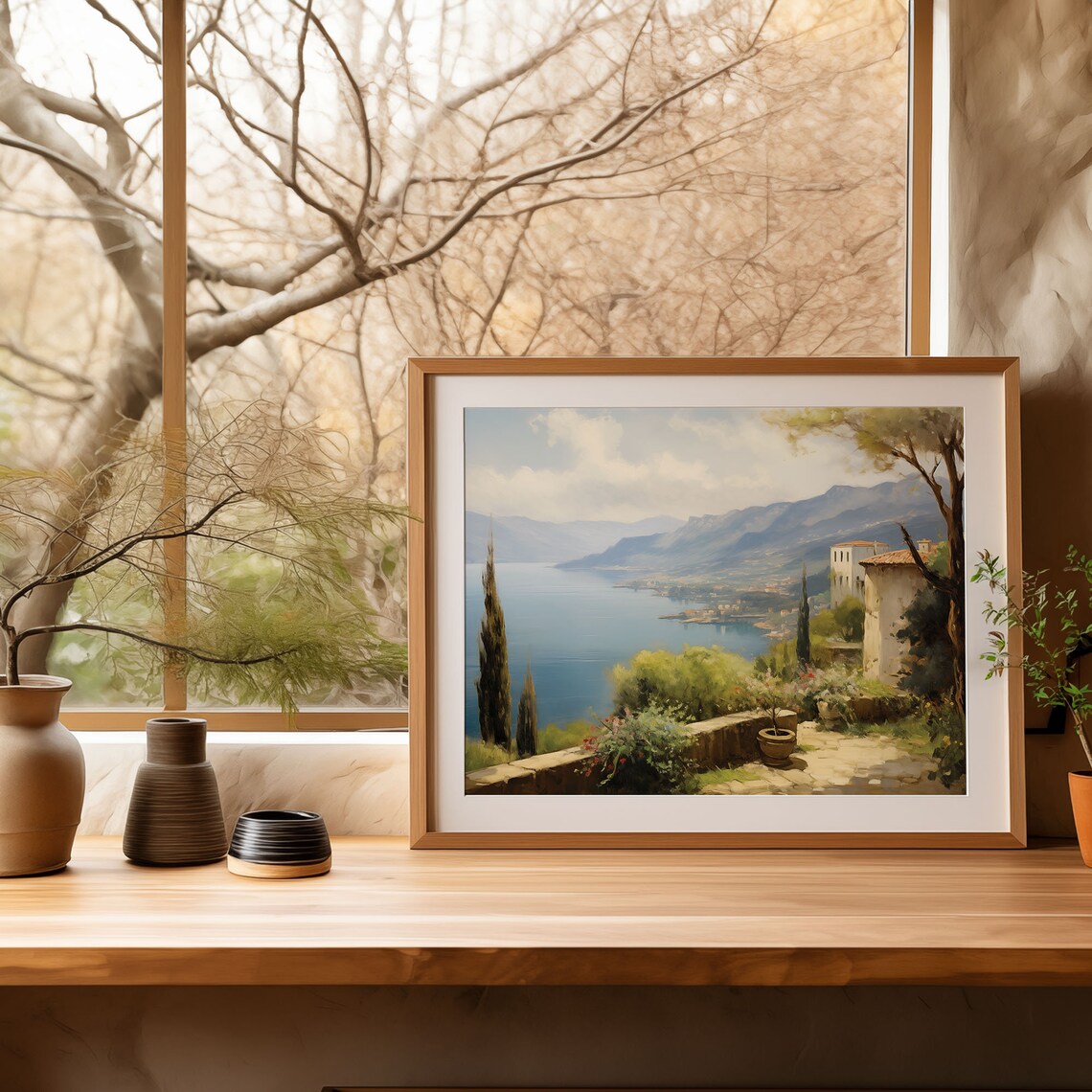 Lake Terrace Villa View Painting Cypress Mountains Blue Water Poster - Image 4
