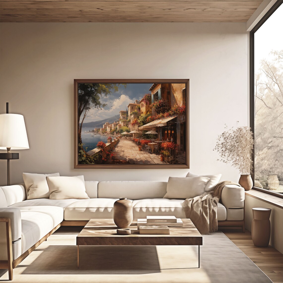 Mediterranean Seaside Village Café Promenade Oil Painting Poster - Image 4