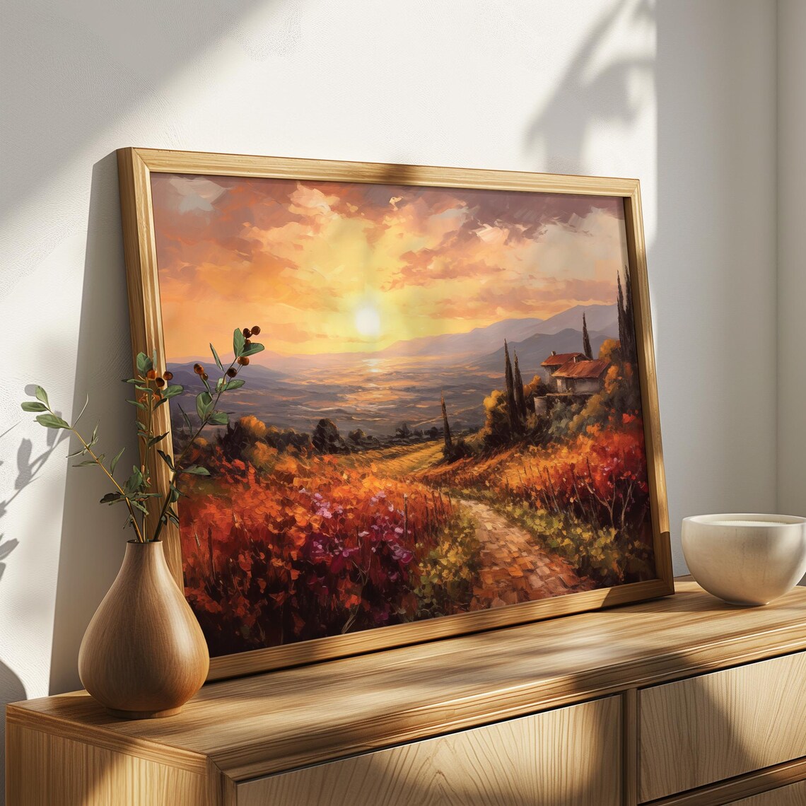 Tuscan Sunset Villa Cypress Hills Golden Hour Oil Painting Poster - Image 4