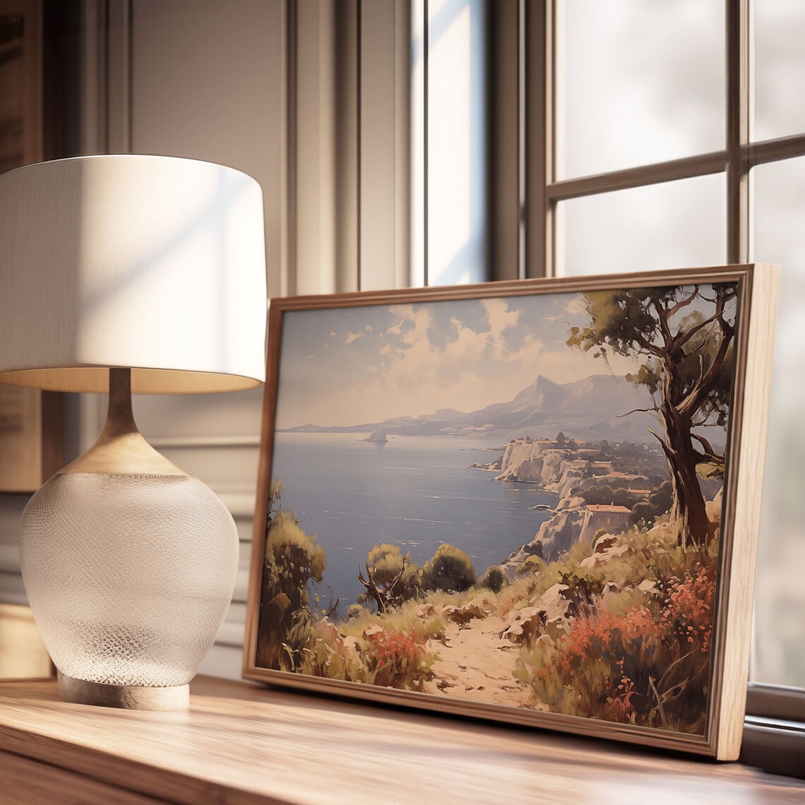 Cliff Trail with Pine Tree Overlooking Wide Bay Oil Painting Poster - Image 3