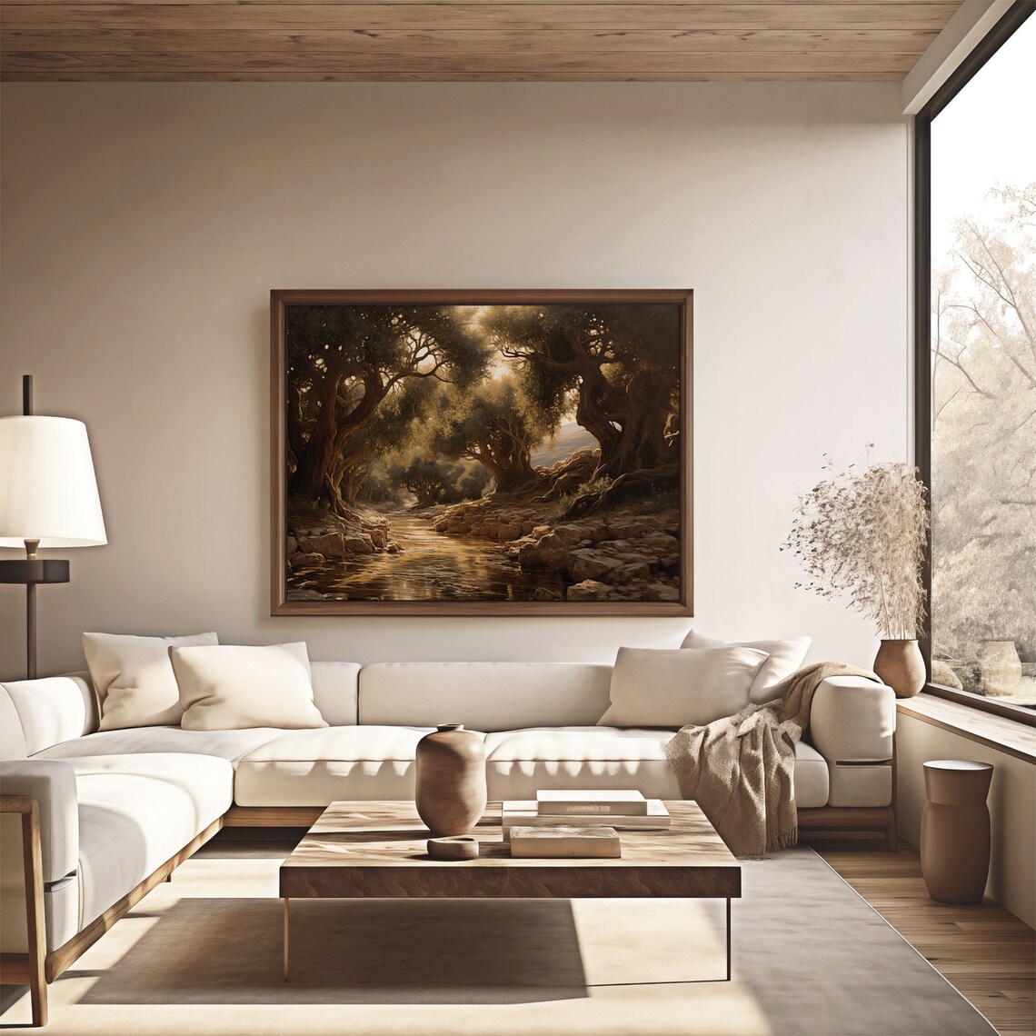 Sunlit Rocky Stream Twisted Oak Grove Arching Trees Oil Painting Poster - Image 4