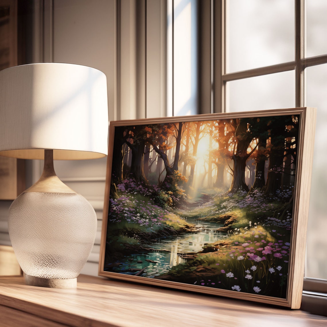 Sunrise Forest Stream Enchanted Woodland Oil Painting Poster - Image 3