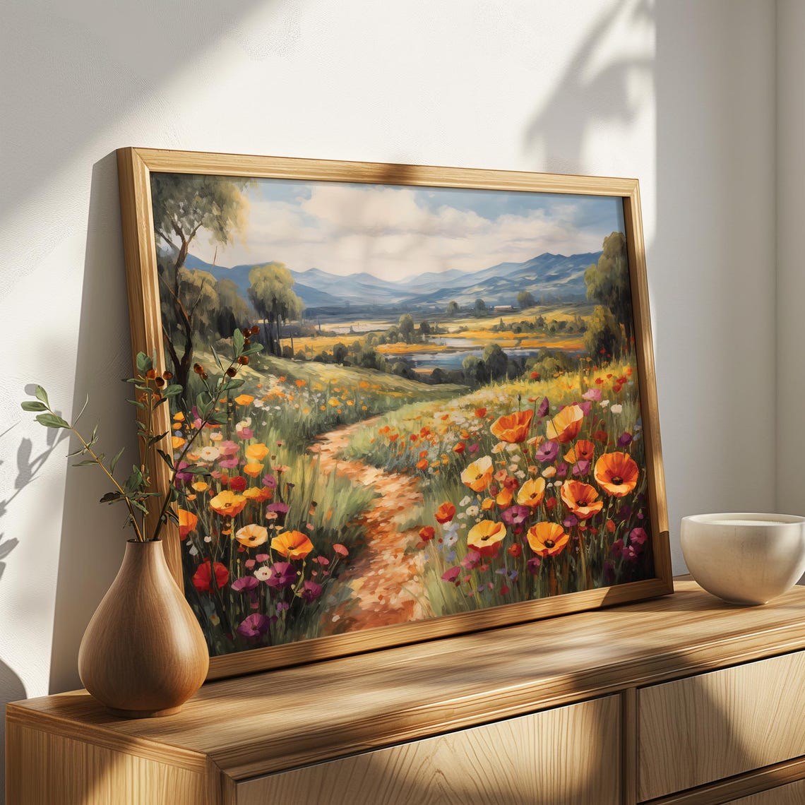 Vibrant Poppy Field Tuscany Art Colorful Wildflowers Italian Countryside Landscape Painting Summer Nature Wall Art Floral Meadow Decor - Image 4