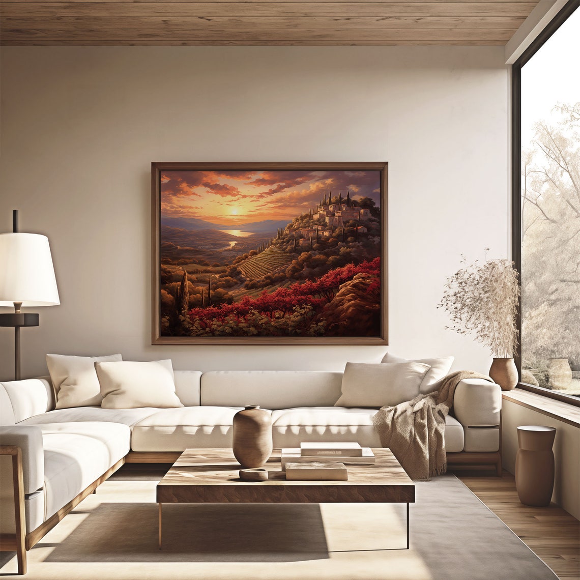 Sunset Hillside Village Terraced Vineyards Autumn Oil Painting Poster - Image 4