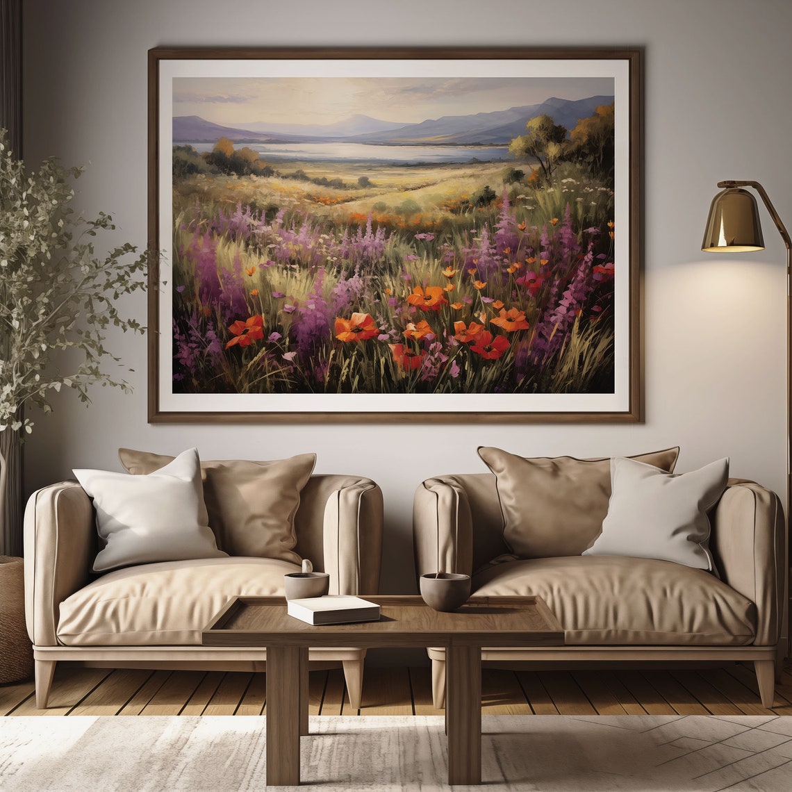 Wildflower Meadow Lake Mountain Vintage Landscape Oil Painting Poster - Image 2
