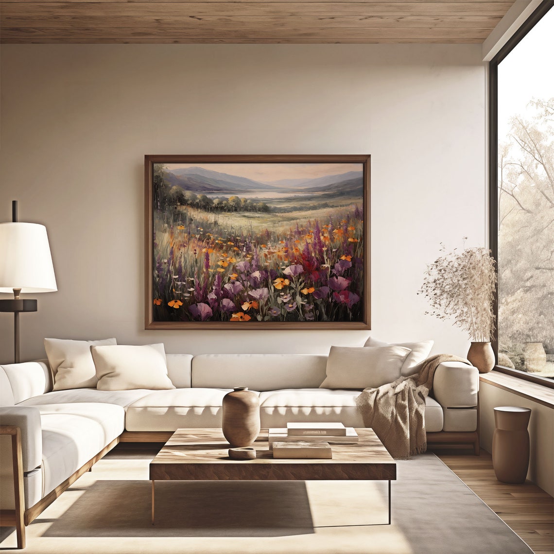 Wildflower Meadow In Purple And Gold With Mountains Beyond Poster - Image 4