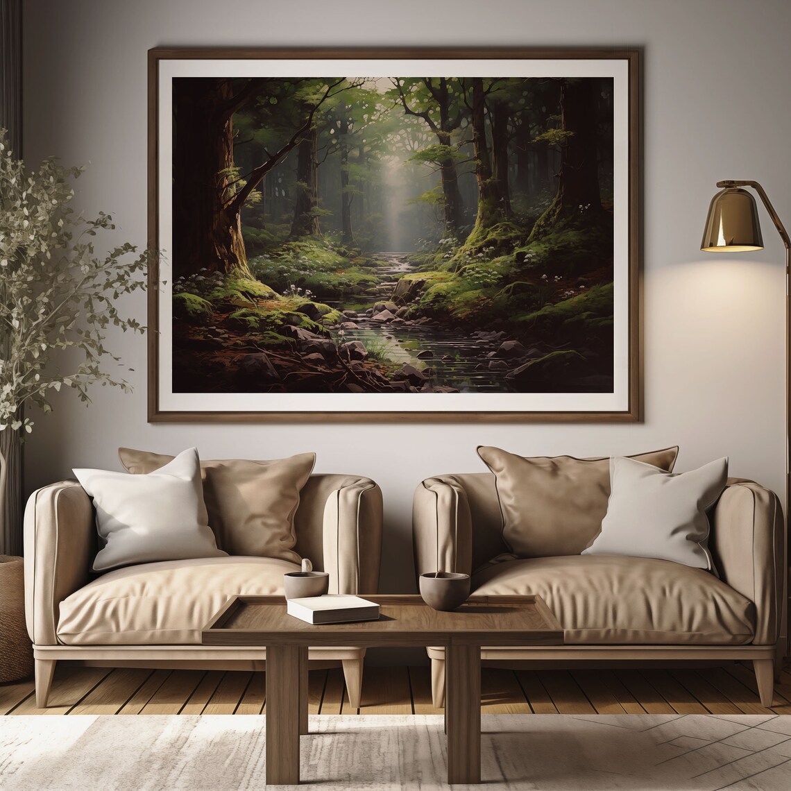 Enchanted Forest Stream Sunlight Through Trees Woodland Painting Poster - Image 2