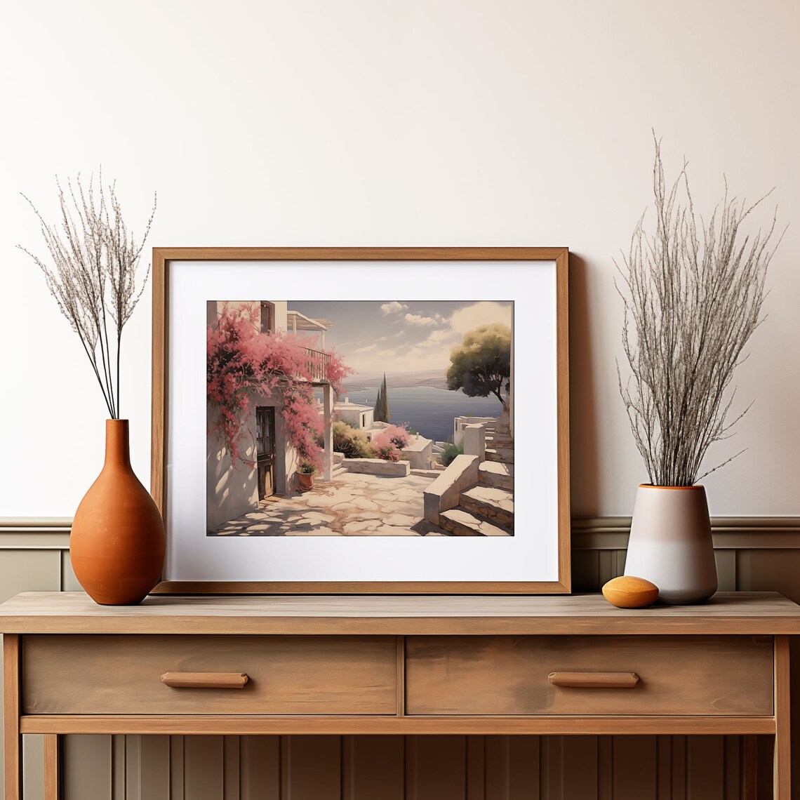 Mediterranean Village Bougainvillea Seaside Steps Oil Painting Poster - Image 2