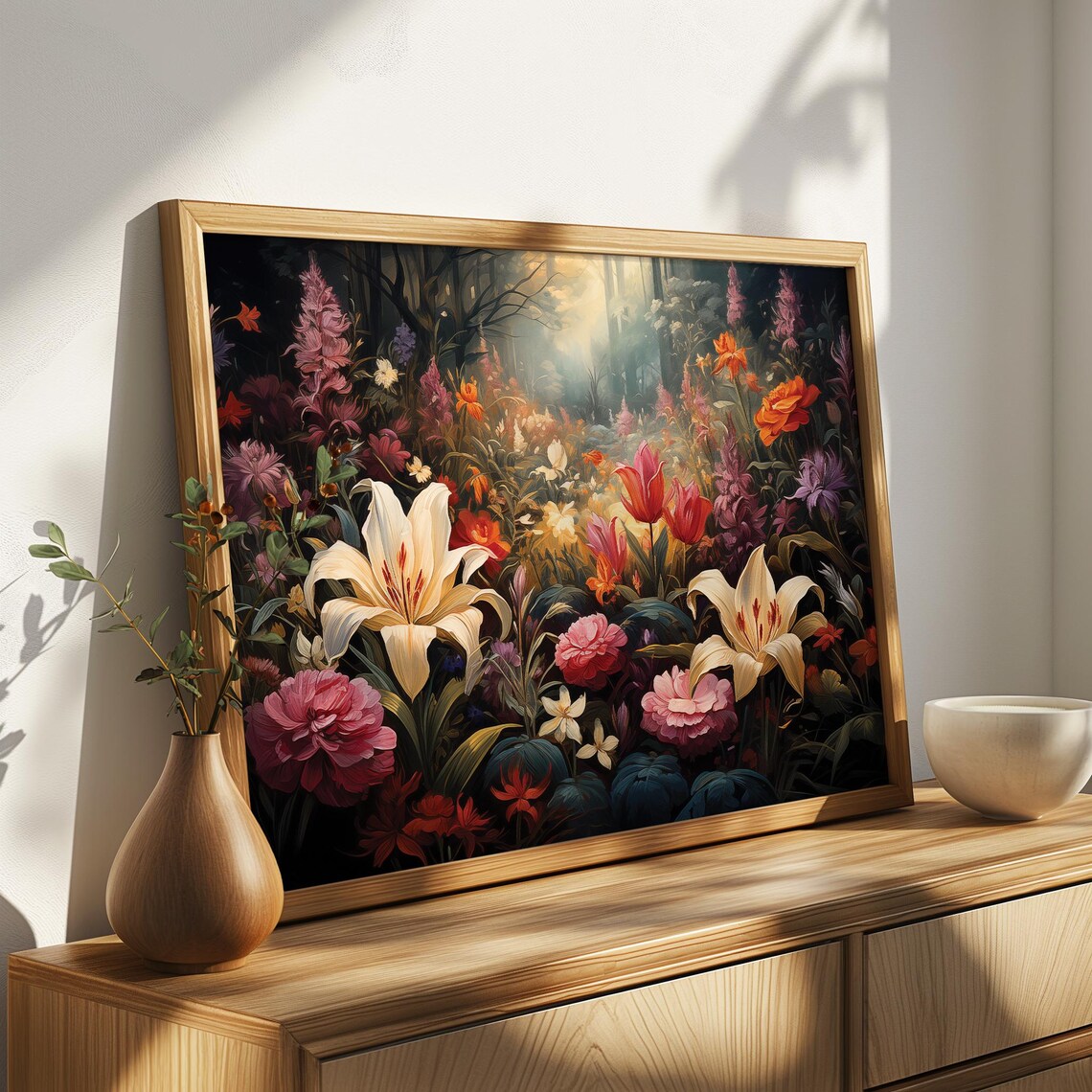 Elegant Moody Dark Floral Lily Peony Bouquet Drama Still Life Poster - Image 4