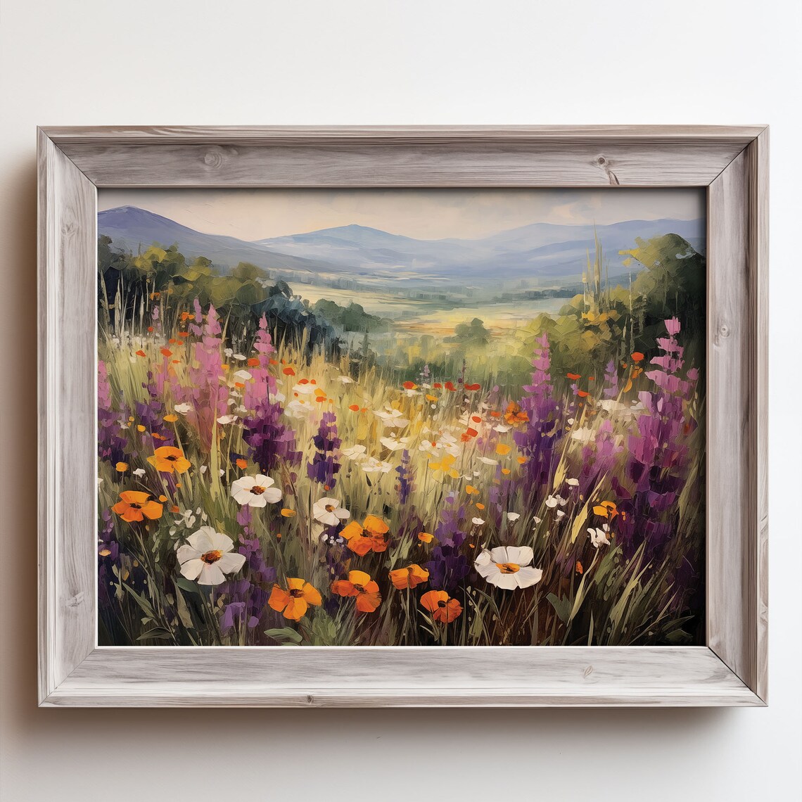 Purple Lupine Orange Poppy Wildflower Meadow Mountains Oil Painting Poster