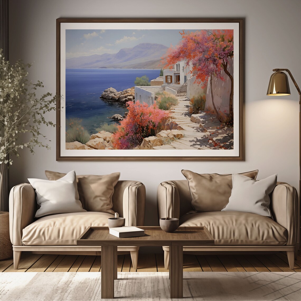 Stone Stairway to Deep Blue Sea with Villa Oil Painting Poster - Image 2