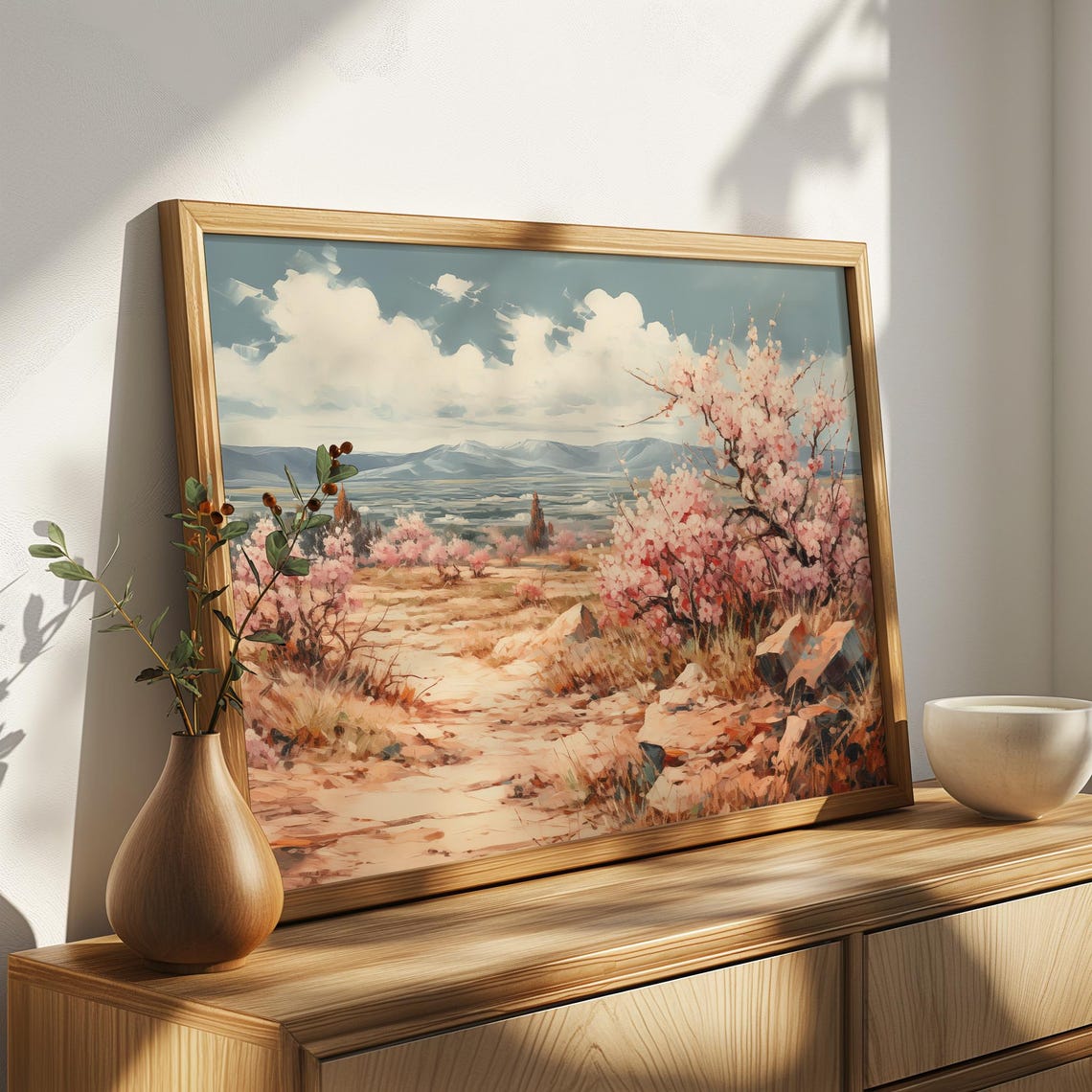 Almond Blossom Countryside Rocky Path Spring Floral Art Poster - Image 4