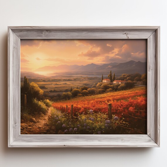 Sunset Over Rolling Farmland With Autumn Fields Farmhouses Poster