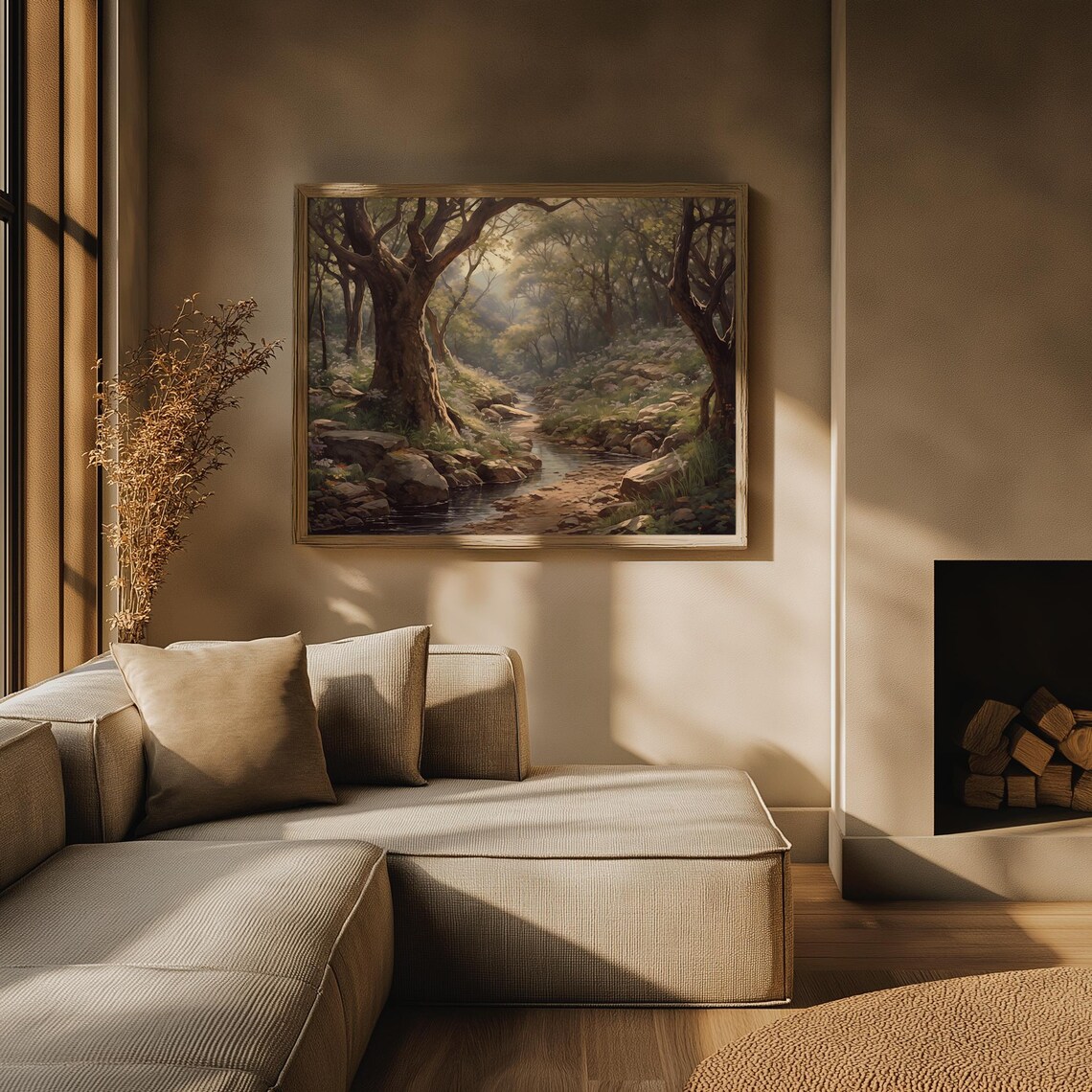 Forest Stream With Rocks Wildflowers And Ancient Trees Painting Poster - Image 3