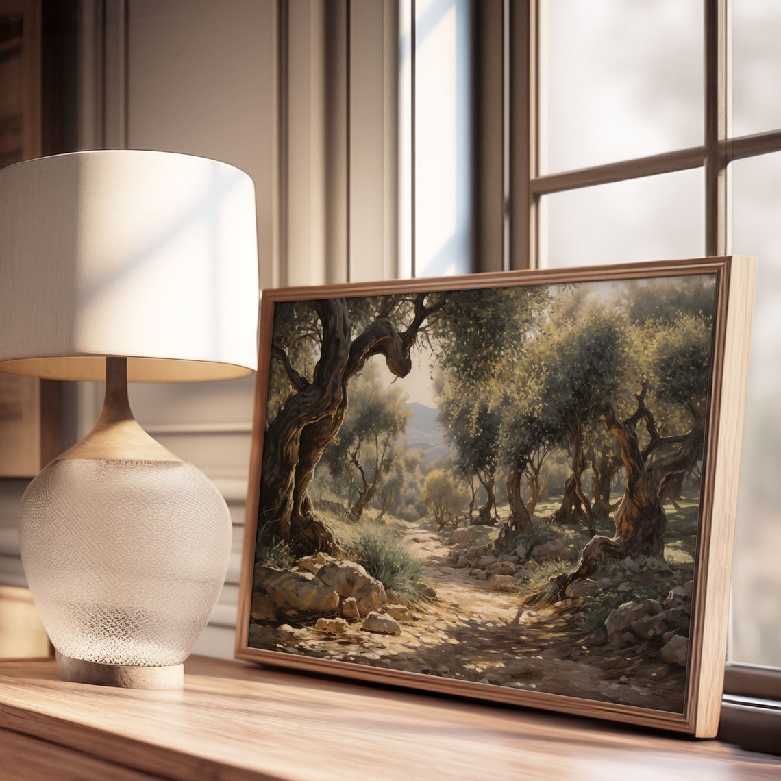 Ancient Olive Tree Grove Rocky Path Sunlight Oil Painting Poster - Image 3