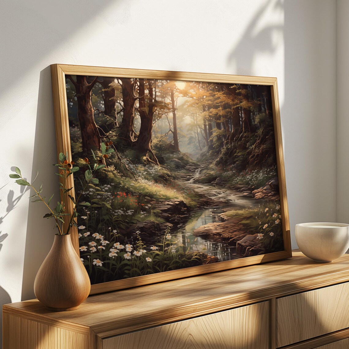 Golden Forest Stream Daisy Banks Vintage Oil Painting Poster - Image 4