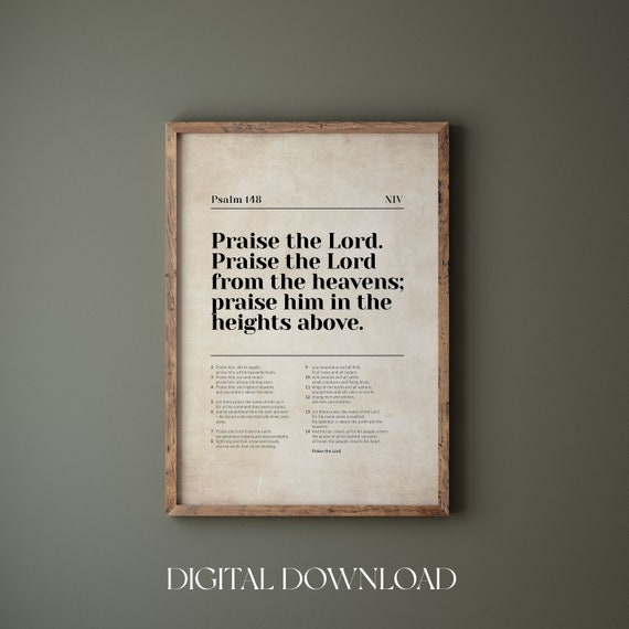 Psalm 148 Praise The Lord Poster Christian Wall Art Bible Verse Wall Print Retro Christians Home Wall Print
