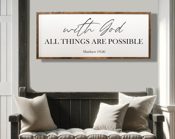 Matthew 1926 Wall Art Bible Verse Wooden Sign With God All Things Possible Home Decor Christian Gifts Scripture Art Wood Sign