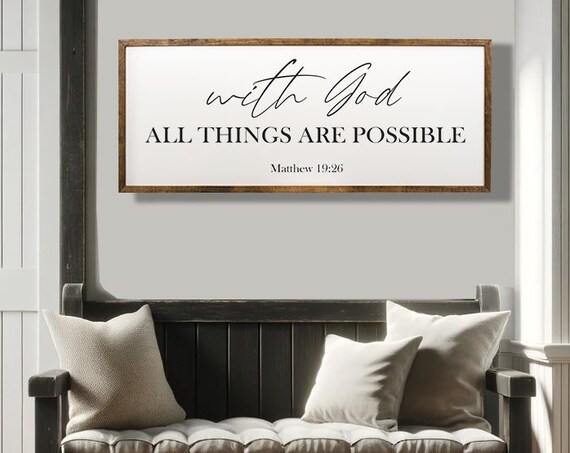With God All Things Are Possible Matthew 19:26 Bible Verse Sign Wall Art