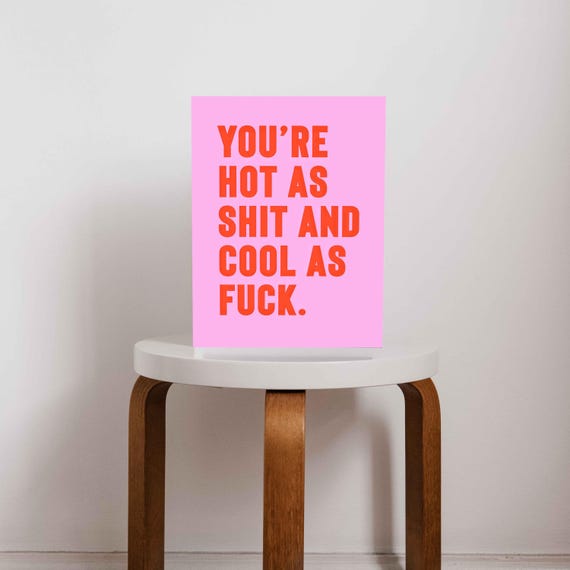 Shit Hot Wall Print Retro Wall Art Trendy Wall Art Typography Funny Print Humorous Print Bold Print Pink