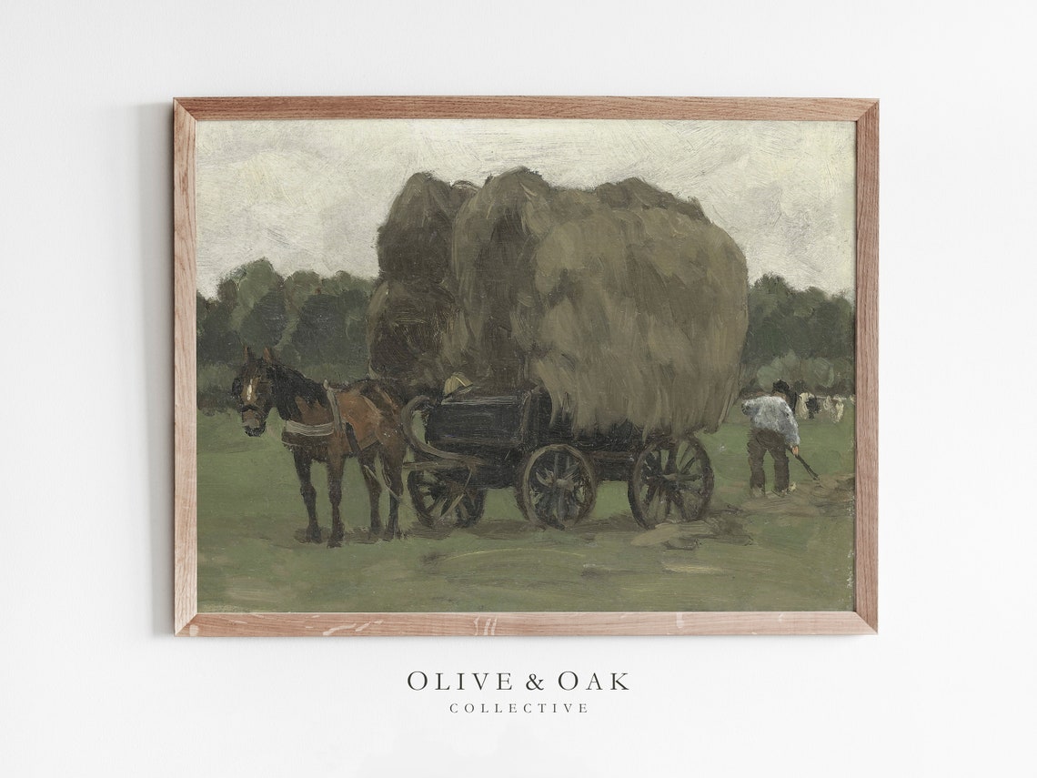 Country Landscape Hay Wagon Horse Wall Art Print