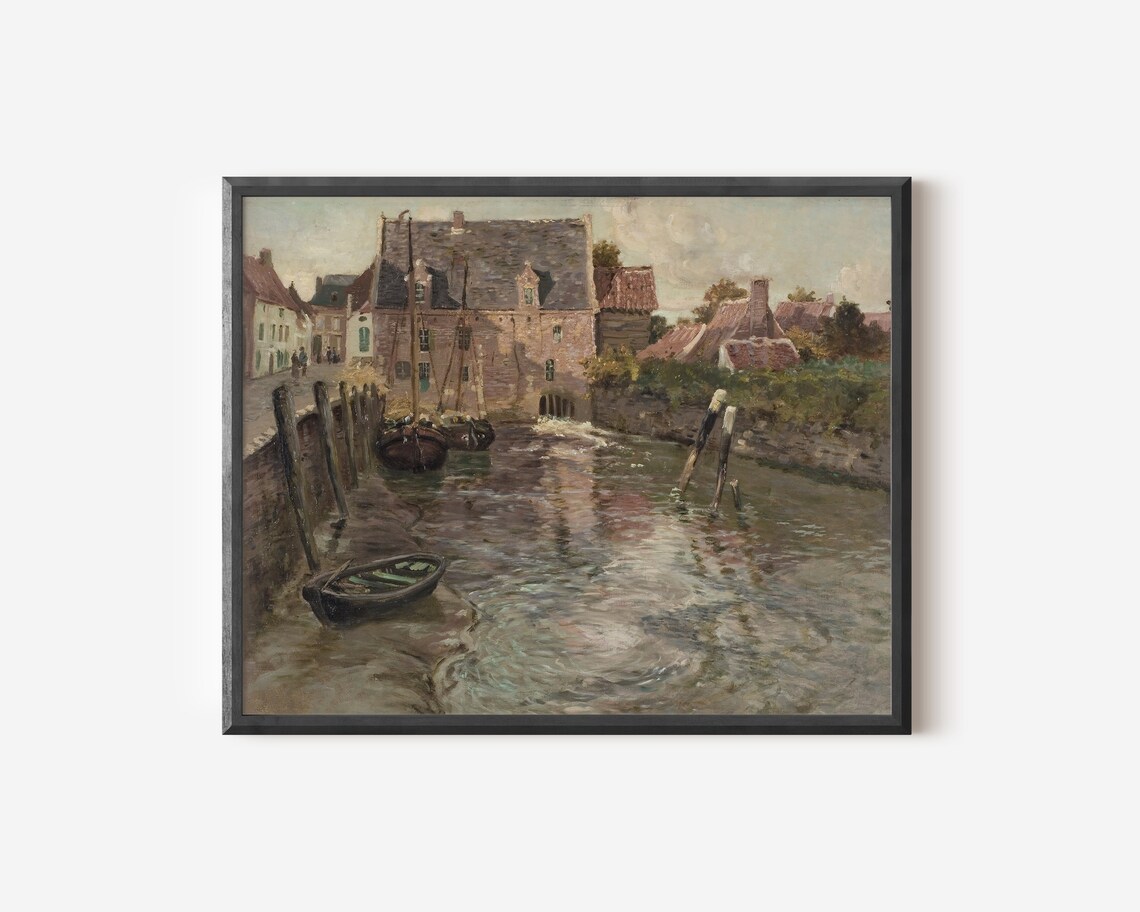 Country Village Painting, Rustic Neutral Vintage Art Print - Image 2