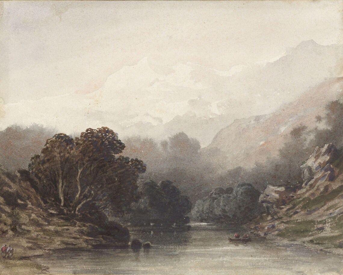Neutral Landscape Lake Painting Art Print - Image 4
