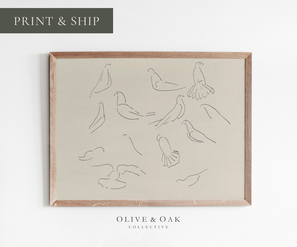 Minimalist Bird Sketch, Neutral Nursery Decor