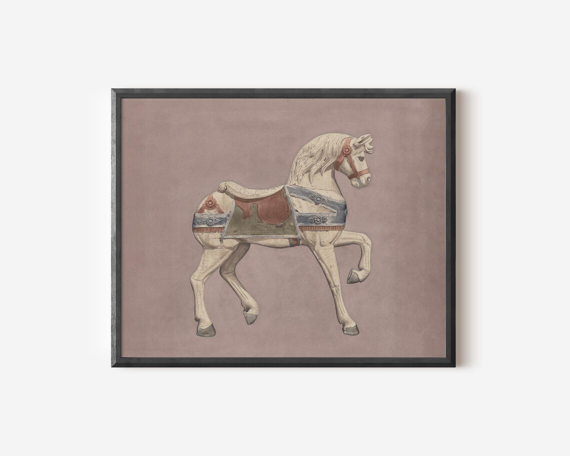 French Nursery Horse Drawing Art Print, Girls Room - Image 3