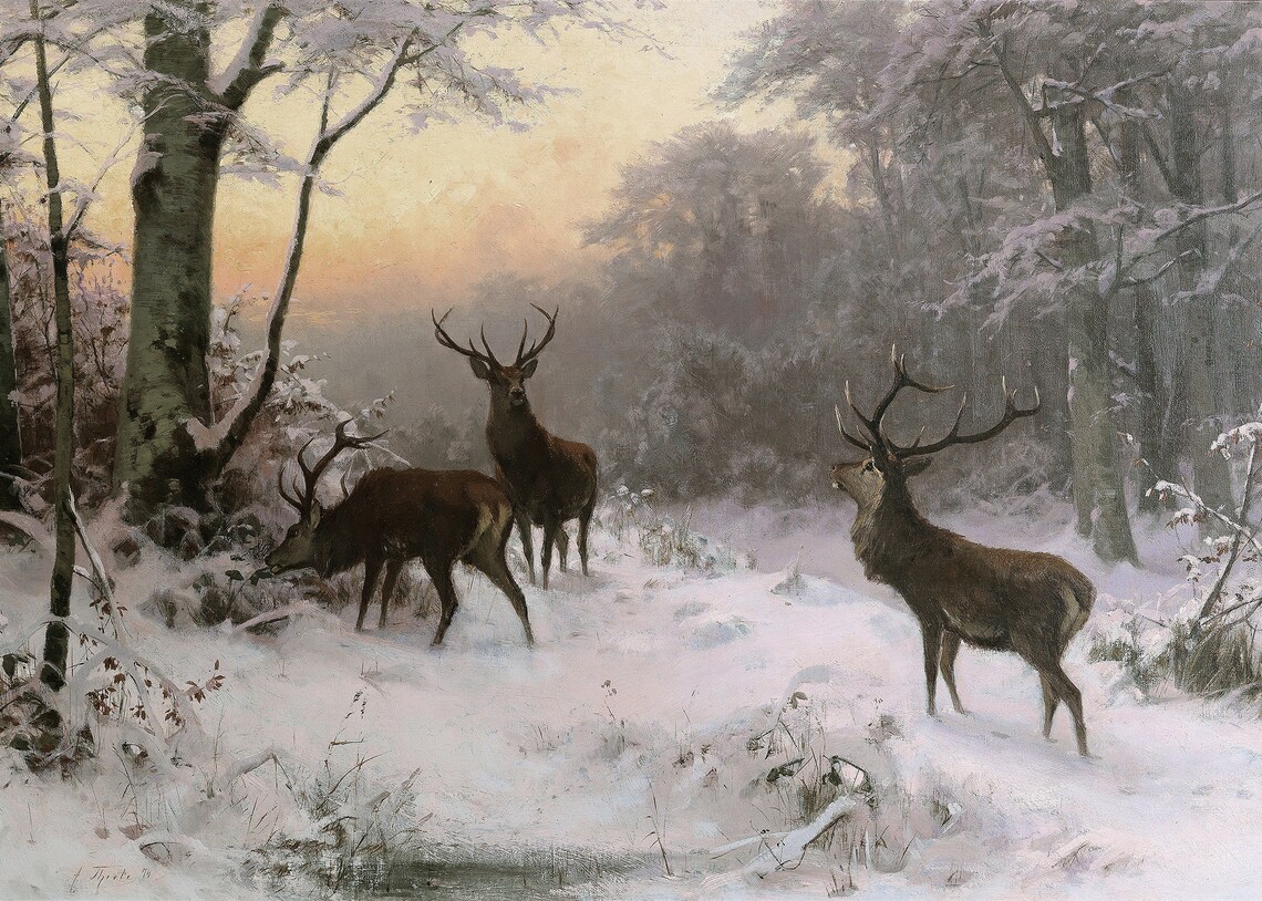 Deer Landscape Painting, Winter Snow Art Print - Image 3