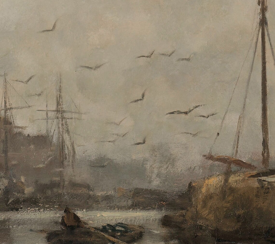 Moody Harbor Painting, Vintage Nautical Art Print - Image 3