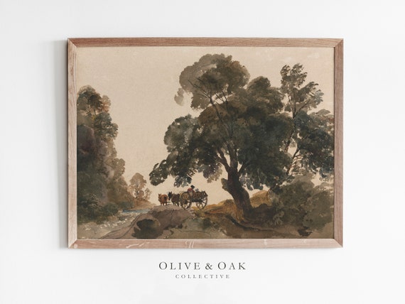 Country Landscape Watercolor Art Print, Farmhouse Decor