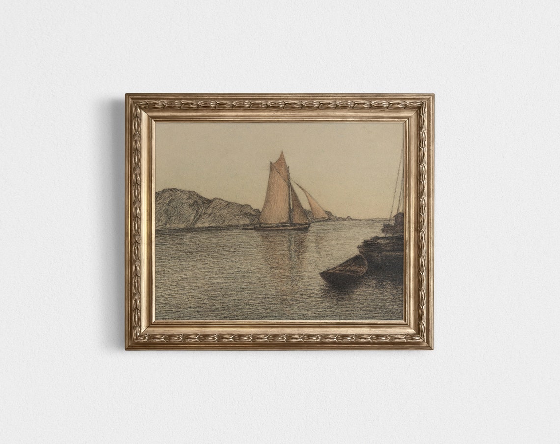 Vintage Sailboat Drawing, Nautical Art Print - Image 2