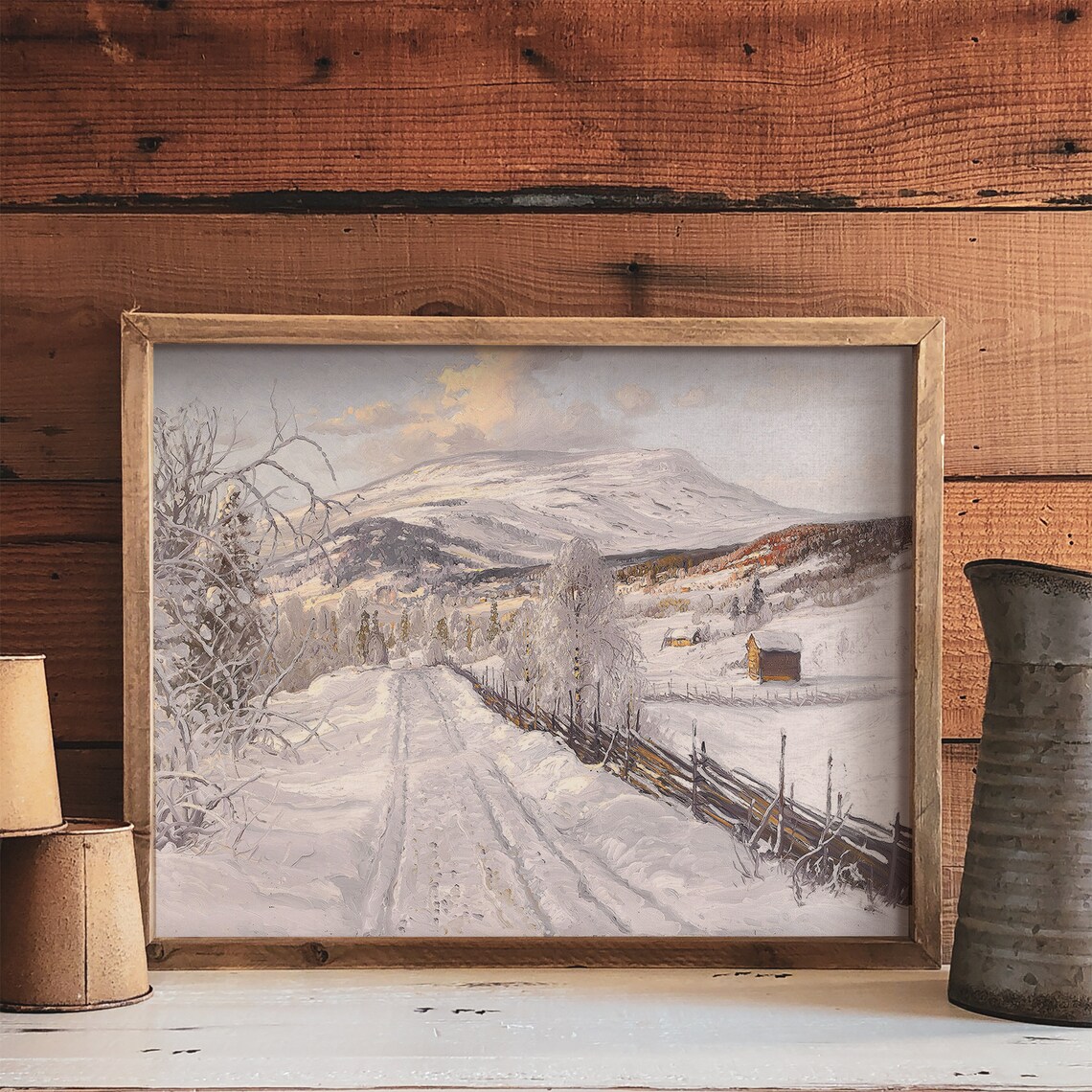 Vintage Country Snow Landscape Art Print, Winter Trees - Image 4